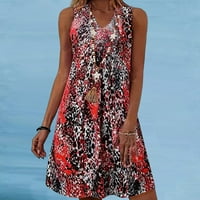 Summer haljine SoighXZC za žene na plaži Sundress Loose casual midi haljina za ispis Swing haljina V izrez