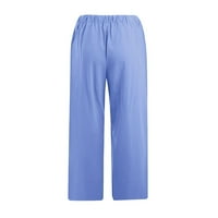 Ljetne kaprione hlače za žene elastični struk za crtanje čvrstih slabova pamučne posteljine casual široke pantalone za noge Capris
