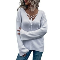 Pedort ženska lagana posada vrat Casual džemperi Casual Dugi rukav pulover džemperi bijeli, XL
