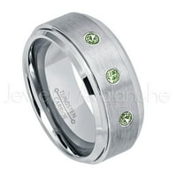 Brušeni muški volfram prsten volfram prsten-0,21 ctw zeleni turmalin 3-kamena traka - personalizirani volfram vjenčani prsten - po mjeri napravljen u oktobru prsten od rodnog kamena TN023BS