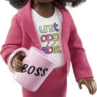 Barbie Chelsea može biti bilo šta šef lutka u ružičastom odijelu s kovrčavom kosom, smeđim očima i dodacima