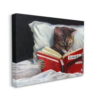 Kolekcija Dekor Stupell Home CAT CAT čitanje knjige u krevetu smiješno slikanje preveliko rastegnuto platno Zidno umjetnost, 1. 30