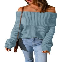 Eyicmarn žene pletene džemper s ramenima jednobojne Casual labave duge rukave pulover Tops Streetwear