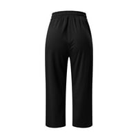 Ženski kapris za ljetne odjevne vezice ženske atletske pantalone ravne nogavice elastični struk sa džepovima široke pantalone sa visokim zglobom ravne ženske pantalone za posao Poslovni Casual Crni 3xl