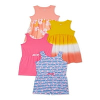 Wonder Nation komplet kombinezona za djevojčice i haljine, 4 komada, mjeseci-5t