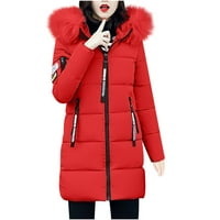 wendunide dukseve za žene Ženske zimske debele jakne ovratnik zipper džepni kaput toplim pamučnim kapuljačom odjeće za žene runo jakne i kaputi crveni l