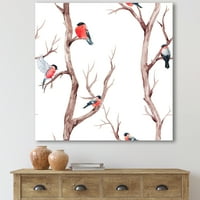 Male ptice koje sjede na drvenim granama III slikanje platno Art Print
