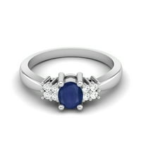 5x Ovalni plavi safir Sterling Silver pasijans bočni kameni ženski vjenčani prsten