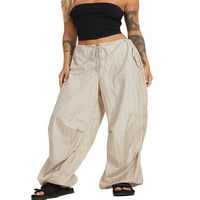 Ženske pantalone jednobojne vezice široke pantalone za trčanje kargo pantalone sa džepovima Hip Hop trenirke
