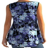 Rejlun Ladies Vest Floral Print Tank Tops Scoop Neck T Shirts Loose Summer Top Bohemian Daily Wear Bluza Black Blue Flower M