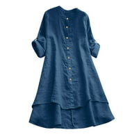 Meichang Plus Size Ženski Vrhovi Dressy Casual Roll Up Manžetne Rukave Košulje Od Punog Platna Bluze Za