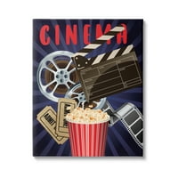 Stupell Industries Cinema Movie Popcorn Entertainment Sign grafička Umjetnička galerija Wrapped Canvas