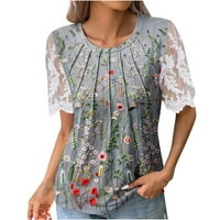 Plus veličine za žene, ljetne vrhove, ženska modna tiskana majica čipke kratkih rukava bluza okrugla vrat