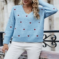 Pulover džemperi za žene V vrat Dugi rukav slatko srce Enbroidery pleteni džemper za Dan zaljubljenih Alsol Lamesa