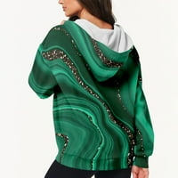 Zimska odjeća za žene stalna Odjeća ženska Casual Moda štampani dugi rukavi pulover duksevi sa patentnim zatvaračem Coat tamno zelena 2XL