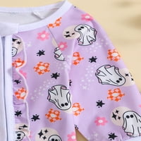 Arvbitana Halloween odjeća za djevojčice bundeve Ghost Print Dugi rukav kombinezon bez nogu za novorođenčad Romper sa zatvaračem za glavu jesenska Odjeća 18M