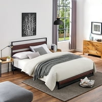 Moderna metalna platforma Full Bed Frame sa drvenim uzglavljem, dizajn niskog profila, okvir podnog kreveta