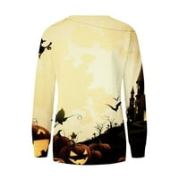 Gotyou Hallo-Ween Pulover za žene, grafički zderi džemperi dugih rukava Tunni na vrhu za gajine bež xxxl