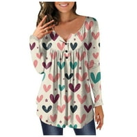 Amtdh Ženske košulje Duksevi Love Hearts Grafički pulover Dressy Valentinovo Dužina V izrez s majicama dugih rukava za žene Majice za žene za djevojke bijele XL