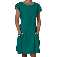 Ženske haljine kratki rukavi čvrste mode srednje dužine a-Line okruglog dekoltea ljetna haljina zelena