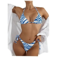 Entyinea Bikini Setovi za žene modni udobni V izrez štampani trougao dva kupaća plava XL