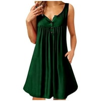 Žene ljetne haljine za žene haljina za sunčanje Casual Mini V-izrez Čvrsti zeleni 3xl