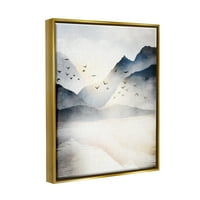 Stupell Mountain Lake prirode Pejzažno slikanje Zlatno Florater Framed Art Print Wall Art