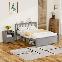 Drveni okvir sa punim krevetom sa uzglavljem, podnožjem i noćnim ormarićem, nije potrebna Bo opruga, siva