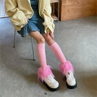 Ženske rebraste pletene grijače za noge japanske studentske čarape do koljena manžetne za čizme sa krznenim obrubom