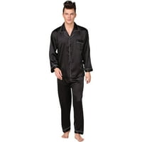 Muška gumba dolje Satin pidžama postavio je dugi svilenkasti PJS L-3xl