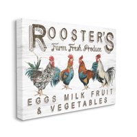 Stupell Rustic Roosters Farm Fresh proizvodi Životinje i insekti Palika Galerija zamotana platna Print