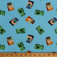 Pamuk Minecraft Video Game Ale Steve Creepers Day Mobs na plavoj razini UP dječji pamučni tkanini Print by Yard