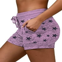Voguele Ladies Yoga kratke hlače tiskane ljetne kratke elastične strugove vruće hlače s spavaju mini pantalone udobne dno pet-šiljačke zvijezde + ljubičasta m