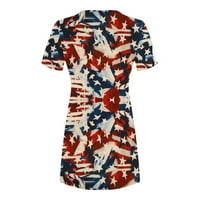 Dianli ženski trendi dan nezavisnosti SAD haljina za štampanje Zastava kratki rukav okrugli vrat tanki struk Oversize haljine 4. jula ljetni odmor Mini sarafan crveni XXXL