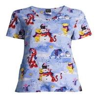 Scrubstar ženska Disney's Pooh Love your Snowman V-izrez Print Scrub Top