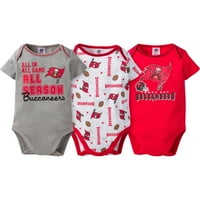 Tampa Bay Buccaneers Baby Boys Set Bodija Sa Kratkim Rukavima, 3 Pakovanja