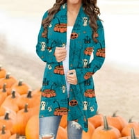 Stalni Ženski modni Casual Halloween Print srednje dužine kardigan jakna nebesko plava l
