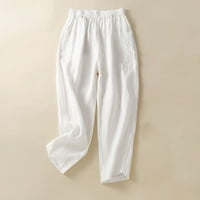 Ženske ravne široke noge duge hlače Ljetne modne hlače za dame mršave džepne hlače casual labav dugačak čvrst boja White XXL