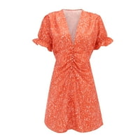 Ženske haljine ženske ljetne haljine Ruffle kratki rukav V izrez visokog struka cvjetni Print Mini haljina