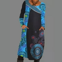 Ženska štampana haljina u etničkom stilu Casual plus size haljina dugih rukava za odmor i putovanje na
