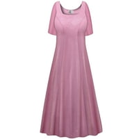 Plus size izuzetno visoka Ženska haljina meka ružičasta pjenušava dizajnerska štampa kratki rukav kvadratnog