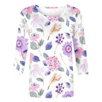 Funilice Womens Tops rukav cvjetni slatki slatki vrhovi Crewneck Slim Fit Thirts majica Spring Fall bluza