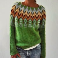 Tuphregyow ženski vrat za čamac Slouchy pleteni džemper klirens Aztec Print trendi Casual Baggy pulover tunika Vanjska Moda Dugi rukav heklani vrhovi zeleni L