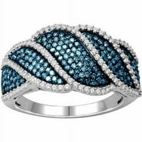 Carat T.W. Plavi i bijeli dijamant 10kt bijeli zlatni modni prsten