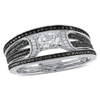Carat T. G. W. stvorio bijeli safir i karat T. W. crno-bijeli dijamant Sterling srebra 3-kom Svadbeni