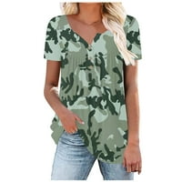 Ženska kratka rukav strappy Shirt Ruffle ovratnik kratki rukav Print Shirt bluza labave opremljene kratke