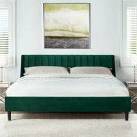 Jennifer Taylor Home Aspen Velvet Channel TUFTED Moderna uzglavlja platform Okvir za krevet Evergreen