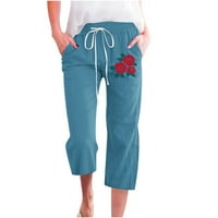 Ženski svakodnevni pamučni kapris visokog struka rastezljive udobne Crop pantalone Casual Solid Capris povucite radne pantalone sa džepovima Blue S
