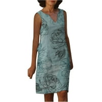 SDJMa ženski prsluk sa štampom sa V-izrezom sa štampom sa širokim haljinom suknja do koljena