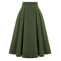 HHei_K Ženska Moda Casual Suknja Sa Džepovima Vintage Visoka Struka Plisirana Suknja